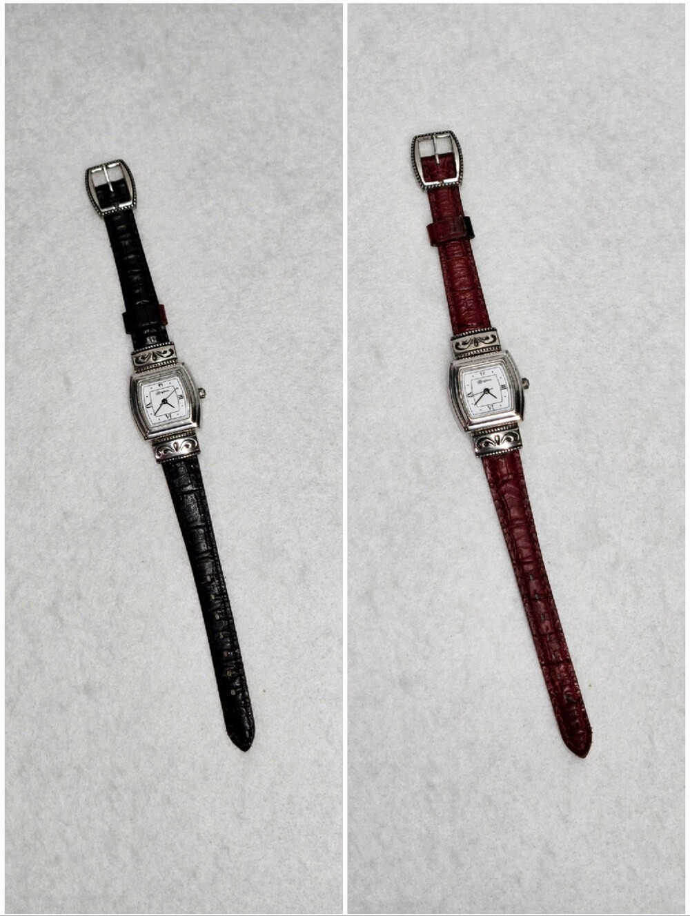 Brighton 5-7" Watch Vintage Reversible Black Red Leather Silver Plated Waterford - Picture 2 of 9